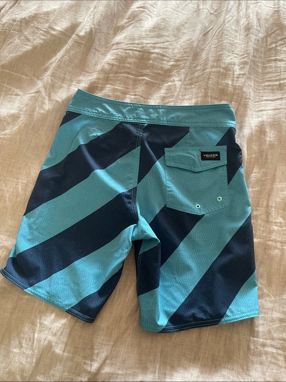 Volcom Boys Teal and Navy Diagonal Stripe Swim Shorts Size27
